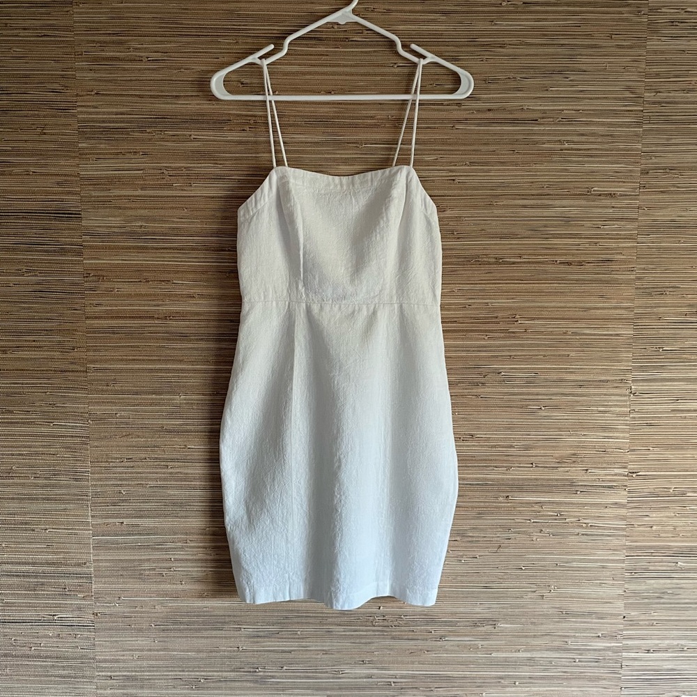Elegant White Linen Spaghetti Strap Summer Dress